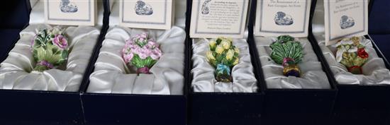 Four Halcyon Days porcelain bunch of flowers desk seals and a scent bottle (all boxed)